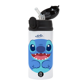 Lilo & Stitch blue, Children's hot water bottle, stainless steel, with safety straw, Black (360ml) BPA-FREE