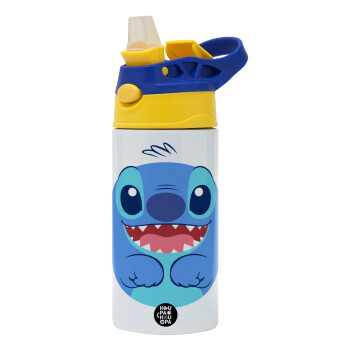 Lilo & Stitch blue, Children's hot water bottle, stainless steel, with safety straw, green, blue (360ml) BPA FREE