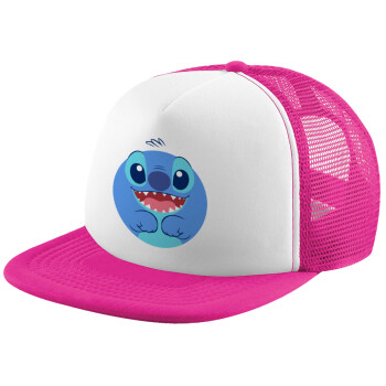 Lilo & Stitch blue, Adult Soft Trucker Hat with Pink/White Mesh (POLYESTER, ADULT, UNISEX, ONE SIZE)