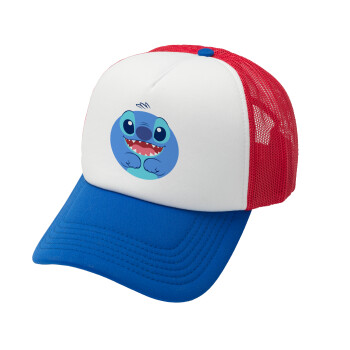 Lilo & Stitch blue, Adult Soft Trucker Hat with Red/Blue/White Mesh (POLYESTER, ADULT, UNISEX, ONE SIZE)