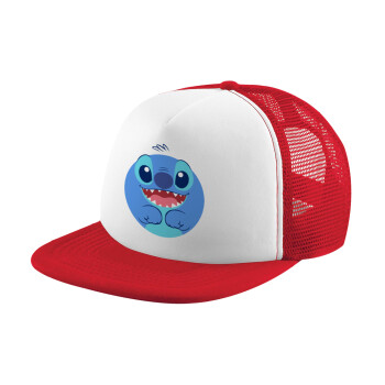 Lilo & Stitch blue, Adult Soft Trucker Hat with Red/White Mesh (POLYESTER, ADULT, UNISEX, ONE SIZE)