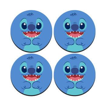 Lilo & Stitch blue, ΣΕΤ 4 Σουβέρ ξύλινα στρογγυλά (9cm)