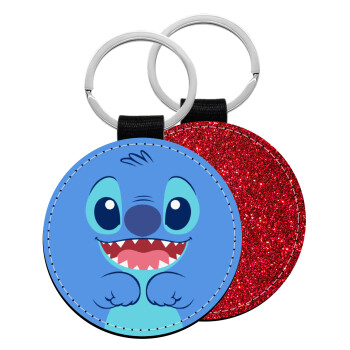 Lilo & Stitch blue, Μπρελόκ Δερματίνη, στρογγυλό ΚΟΚΚΙΝΟ (5cm)