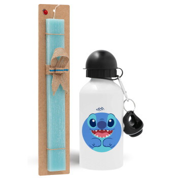 Lilo & Stitch blue, Easter Set, metallic aluminum water bottle (500ml) & scented flat candle (30cm) (TURQUOISE)