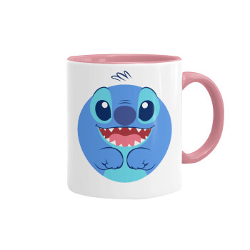 Lilo & Stitch blue, Mug colored pink, ceramic, 330ml