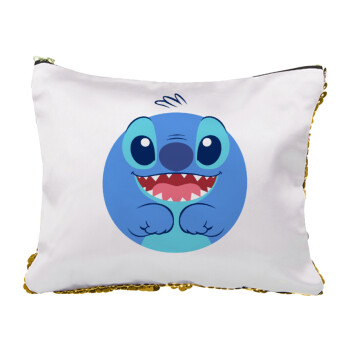 Lilo & Stitch blue, Sequin Gold Pouch Cosmetic Bag