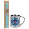 Easter Set, metallic thermal cup (300ml) & aromatic flat Easter candle (30cm) (TURQUOISE)