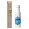 Easter Set, metallic Inox water bottle (700ml) & Easter scented flat candle (30cm) (GRAY)