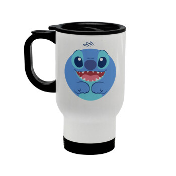 Lilo & Stitch blue, Stainless steel travel mug with lid, double wall white 450ml