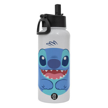 Lilo & Stitch blue, Metal mug thermo White with Straw and Spout Lid (Stainless steel), double wall, 950ml