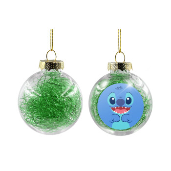 Lilo & Stitch blue, Transparent Christmas tree ball ornament with green filling 8cm