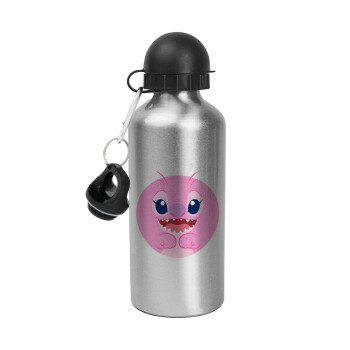 Lilo & Stitch Angel pink, Metallic water jug, Silver, aluminum 500ml