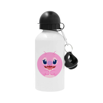 Lilo & Stitch Angel pink, Metal water bottle, White, aluminum 500ml