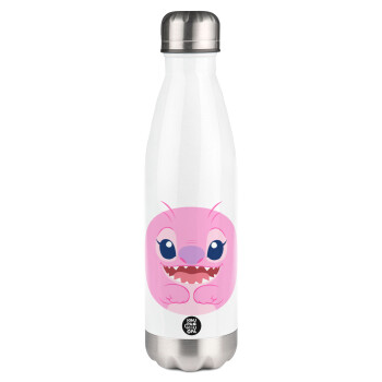 Lilo & Stitch Angel pink, Metal mug thermos White (Stainless steel), double wall, 500ml