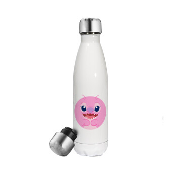 Lilo & Stitch Angel pink, Metal mug thermos White (Stainless steel), double wall, 500ml