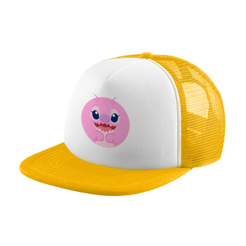 Lilo & Stitch Angel pink, Adult Soft Trucker Hat with Yellow/White Mesh (POLYESTER, ADULT, UNISEX, ONE SIZE)