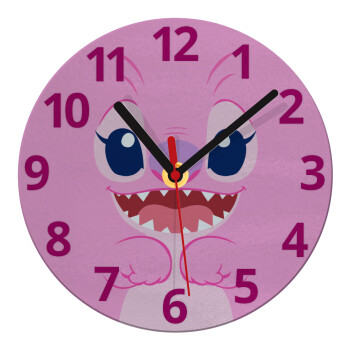 Lilo & Stitch Angel pink, Ρολόι τοίχου γυάλινο (20cm)