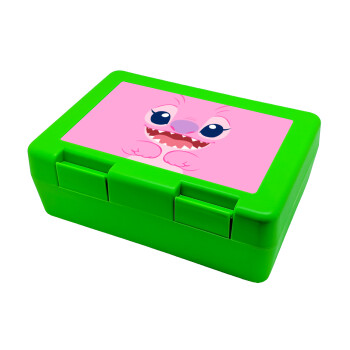 Lilo & Stitch Angel pink, Παιδικό δοχείο κολατσιού ΠΡΑΣΙΝΟ 185x128x65mm (BPA free πλαστικό)