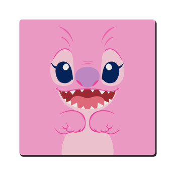 Lilo & Stitch Angel pink, Τετράγωνο μαγνητάκι ξύλινο 6x6cm