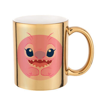 Lilo & Stitch Angel pink, Mug ceramic, gold mirror, 330ml