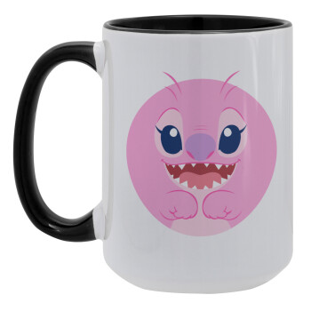 Lilo & Stitch Angel pink, Κούπα Mega 15oz, κεραμική Μαύρη, 450ml