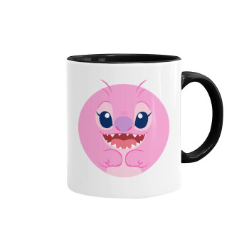 Lilo & Stitch Angel pink, Mug colored black, ceramic, 330ml