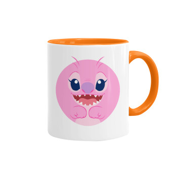 Lilo & Stitch Angel pink, Κούπα χρωματιστή πορτοκαλί, κεραμική, 330ml