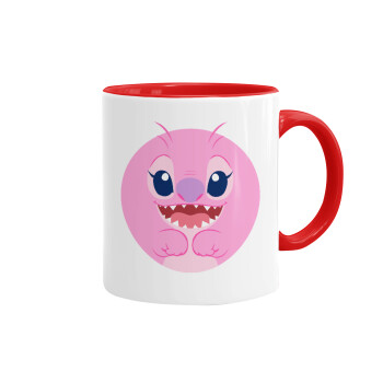 Lilo & Stitch Angel pink, Κούπα χρωματιστή κόκκινη, κεραμική, 330ml