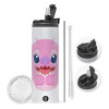 Travel Tumbler 2 Lids, with metal straw & cleaning brush (Stainless steel 304 Food grade, BPA free, 600ml)