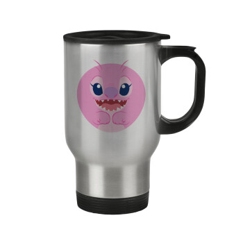 Lilo & Stitch Angel pink, Stainless steel travel mug with lid, double wall 450ml