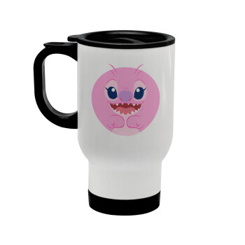 Lilo & Stitch Angel pink, Stainless steel travel mug with lid, double wall white 450ml