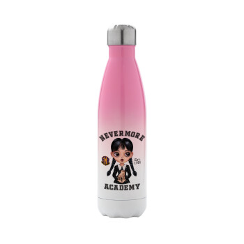 Wednesday Adams, nevermore, Metal mug thermos Pink/White (Stainless steel), double wall, 500ml