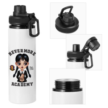 Wednesday Adams, nevermore, Metal water bottle with safety cap, aluminum 850ml
