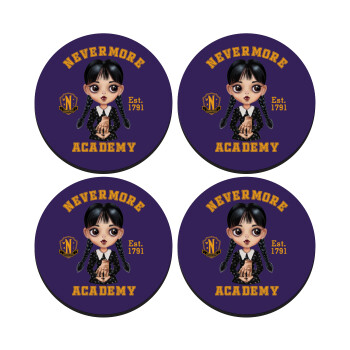 Wednesday Adams, nevermore, SET of 4 round wooden coasters (9cm)