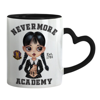 Wednesday Adams, nevermore, Mug heart black handle, ceramic, 330ml