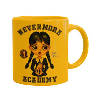 Wednesday Adams, nevermore, Ceramic coffee mug yellow, 330ml (1pcs)