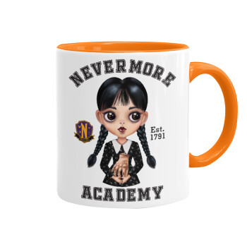 Wednesday Adams, nevermore, Κούπα χρωματιστή πορτοκαλί, κεραμική, 330ml