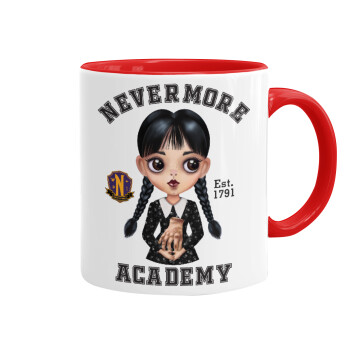 Wednesday Adams, nevermore, Κούπα χρωματιστή κόκκινη, κεραμική, 330ml