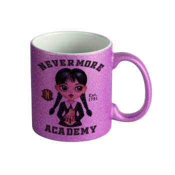 Wednesday Adams, nevermore, Κούπα Μωβ Glitter που γυαλίζει, κεραμική, 330ml