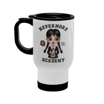 Wednesday Adams, nevermore, Stainless steel travel mug with lid, double wall white 450ml