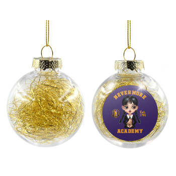 Wednesday Adams, nevermore, Transparent Christmas tree ball ornament with gold filling 8cm