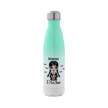 Wednesday Adams, i hate people, Metal mug thermos Green/White (Stainless steel), double wall, 500ml
