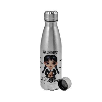 Wednesday Adams, i hate people, Metallic water bottle, stainless steel, 750ml