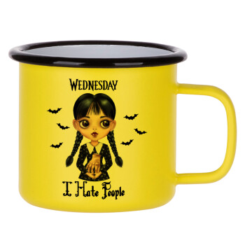 Wednesday Adams, i hate people, Metallic enamel MATT Yellow cup 360ml