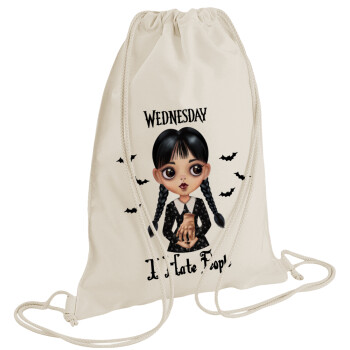 Wednesday Adams, i hate people, Backpack bag GYMBAG natural (28x40cm)