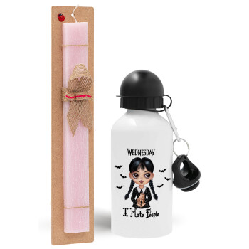 Wednesday Adams, i hate people, Easter Set, metallic aluminum bottle (500ml) & aromatic flat Easter candle (30cm) (PINK)