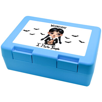 Wednesday Adams, i hate people, Children's cookie container LIGHT BLUE 185x128x65mm (BPA free plastic)