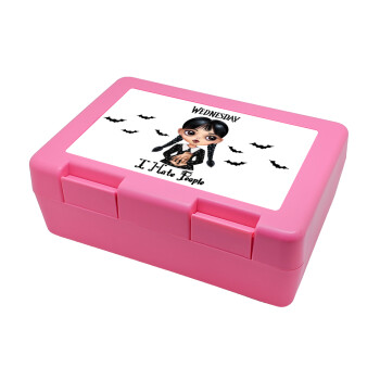 Wednesday Adams, i hate people, Children's cookie container PINK 185x128x65mm (BPA free plastic)