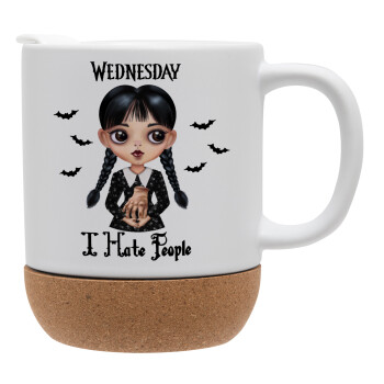 Wednesday Adams, i hate people, Κούπα, κεραμική με βάση φελού και καπάκι (ΜΑΤ), 330ml (1 τεμάχιο)