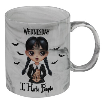 Wednesday Adams, i hate people, Mug ceramic marble style, 330ml